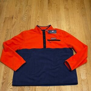 Vineyard Vines Men's Orange and Navy Quarter snap pullover XL NWT
